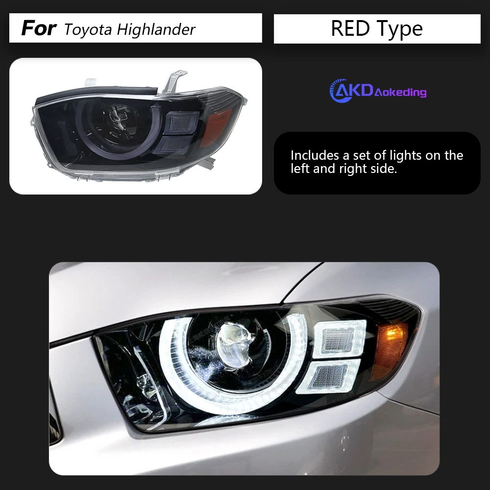 AKD Car Styling for Toyota Highlander Headlights 2007-2011 Highlander LED Headlight Kluger LED DRL High Low Beam LED Head Lamp Accessories