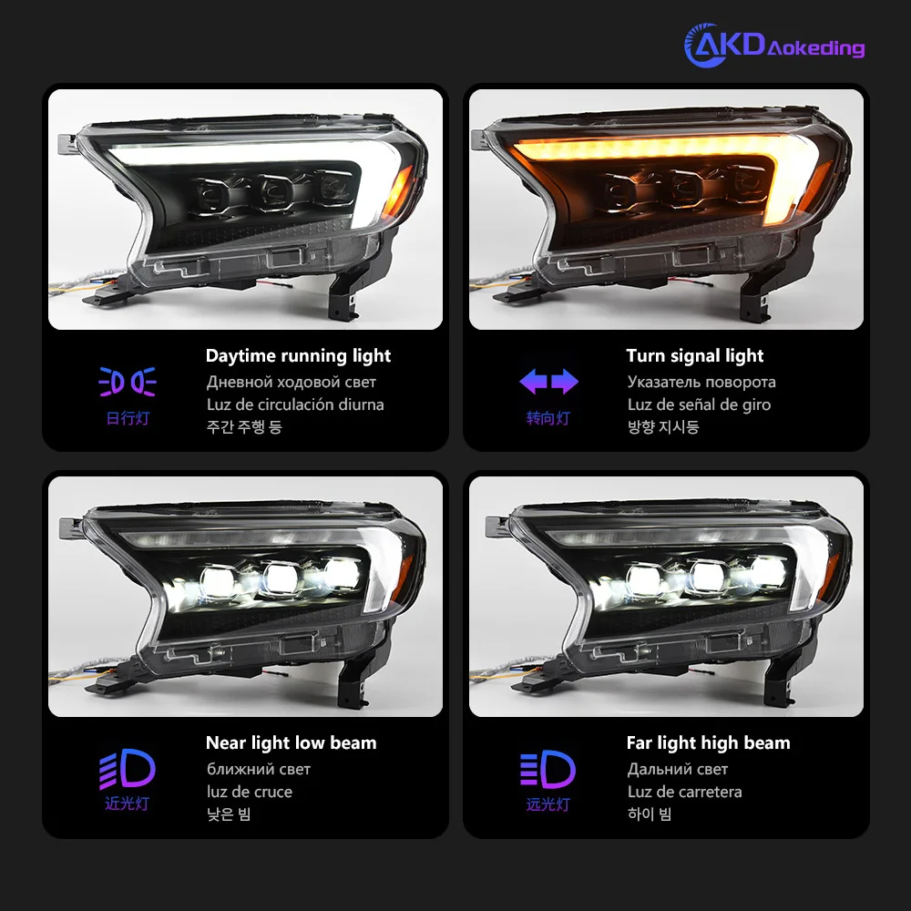 AKD Car Styling Head Lamp for Ford Ranger Headlights 2016-2021 Everest LED Headlight Endeavor LED Projector Lens DRL Auto Accessories