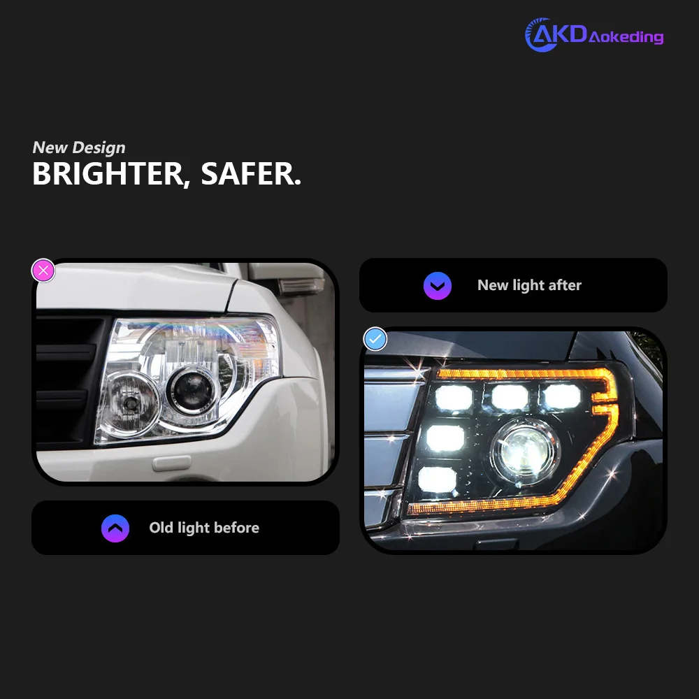 AKD Auto Parts For Pajero V97 Headlights 2009-2021 V93 V95 Styling LED Daytime Lights Dual Projector DRL Car Accesorios Facelift