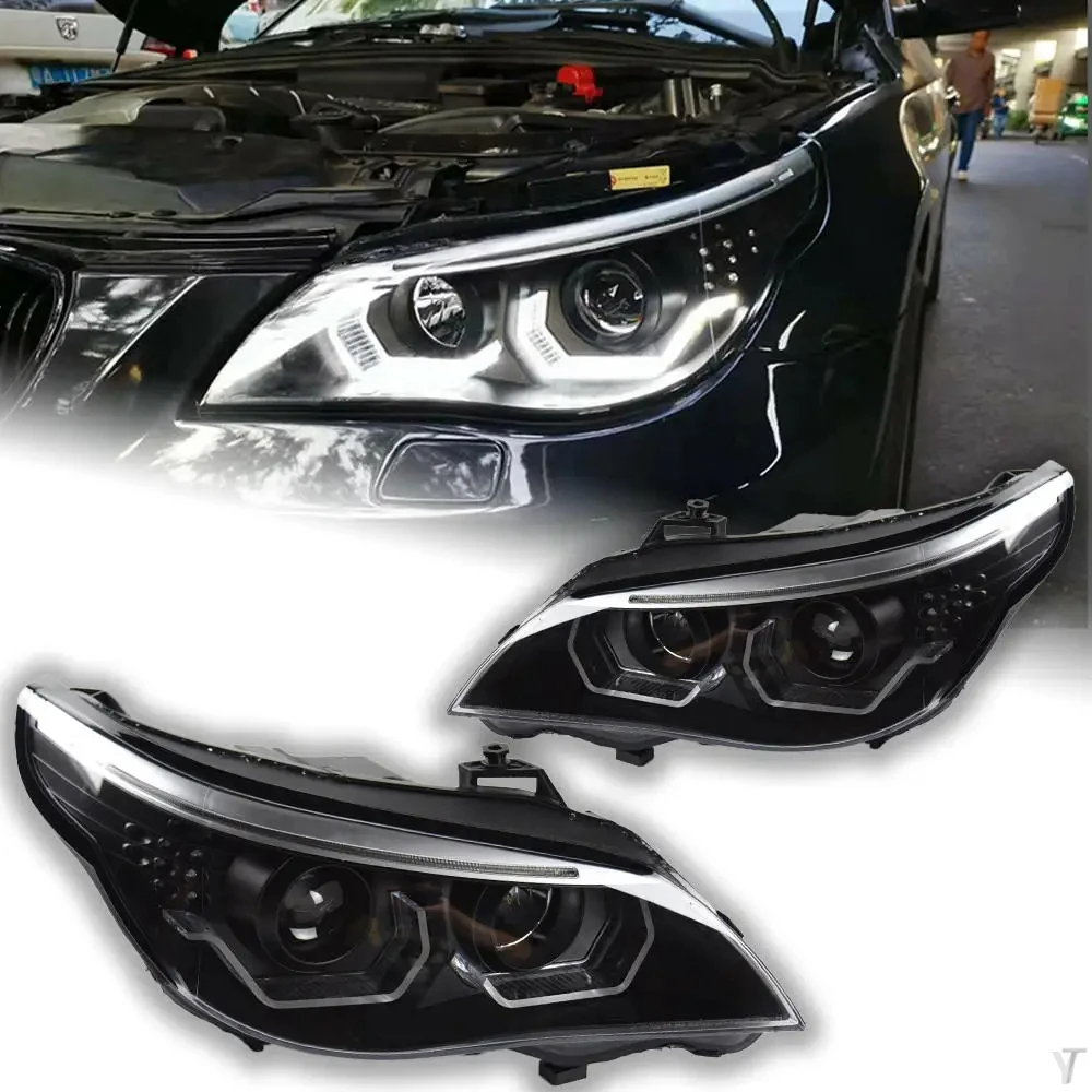 AKD Car Front Headlight For BMW E60 2003-2010 523i 530i LED Head Lamp Styling Dynamic Turn Signal Lens Automotive Accessories 2PCS