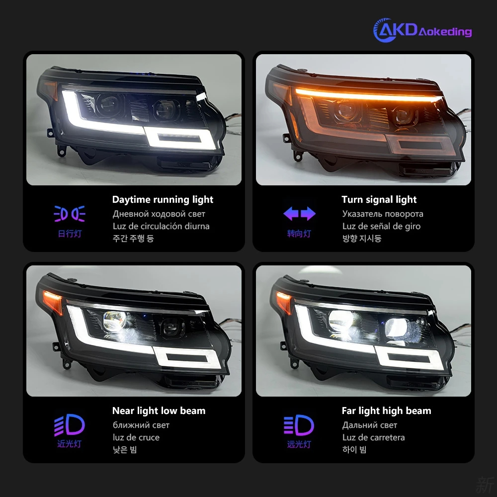 AKD Car Lights for Range Rover LED Headlight Projector Lens 2014-2017 Land Rover Head Lamp DRL Dynamic Signal Auto Accessories