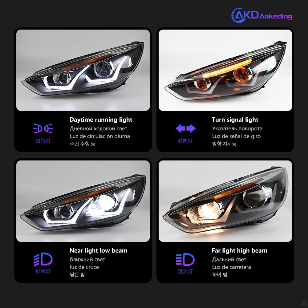 AKD Car Styling for Ford Focus Headlight 2015-2017 Focus 4 LED Head Lamp H7 D2H Hid Option Angel Eye Bi Xenon Beam Accessories