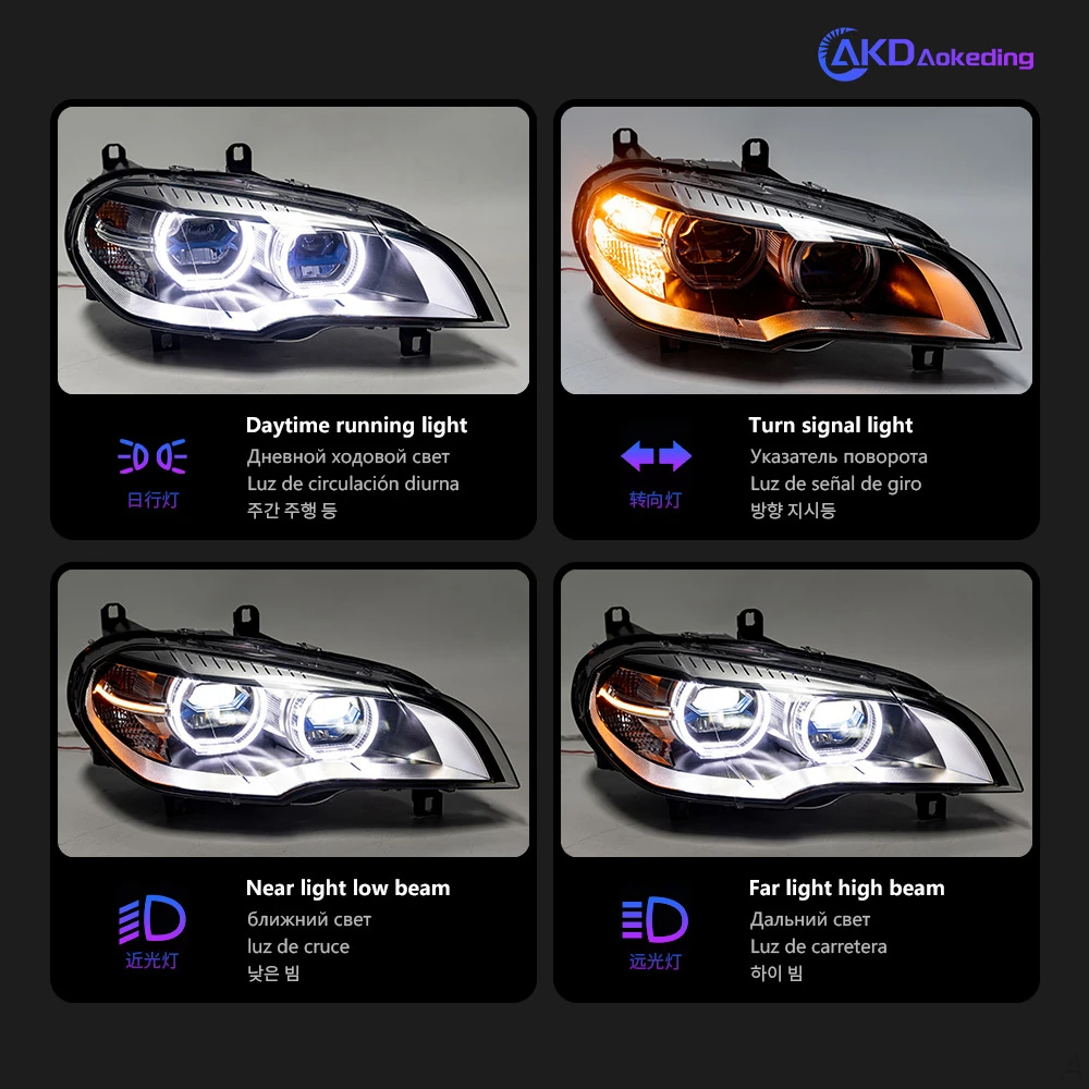 AKD Car Styling Head Lamp for BMW X5 Headlights 2007-2013 E70 LED Laser Style DRL Signal Lamp Hid Automotive Accessories