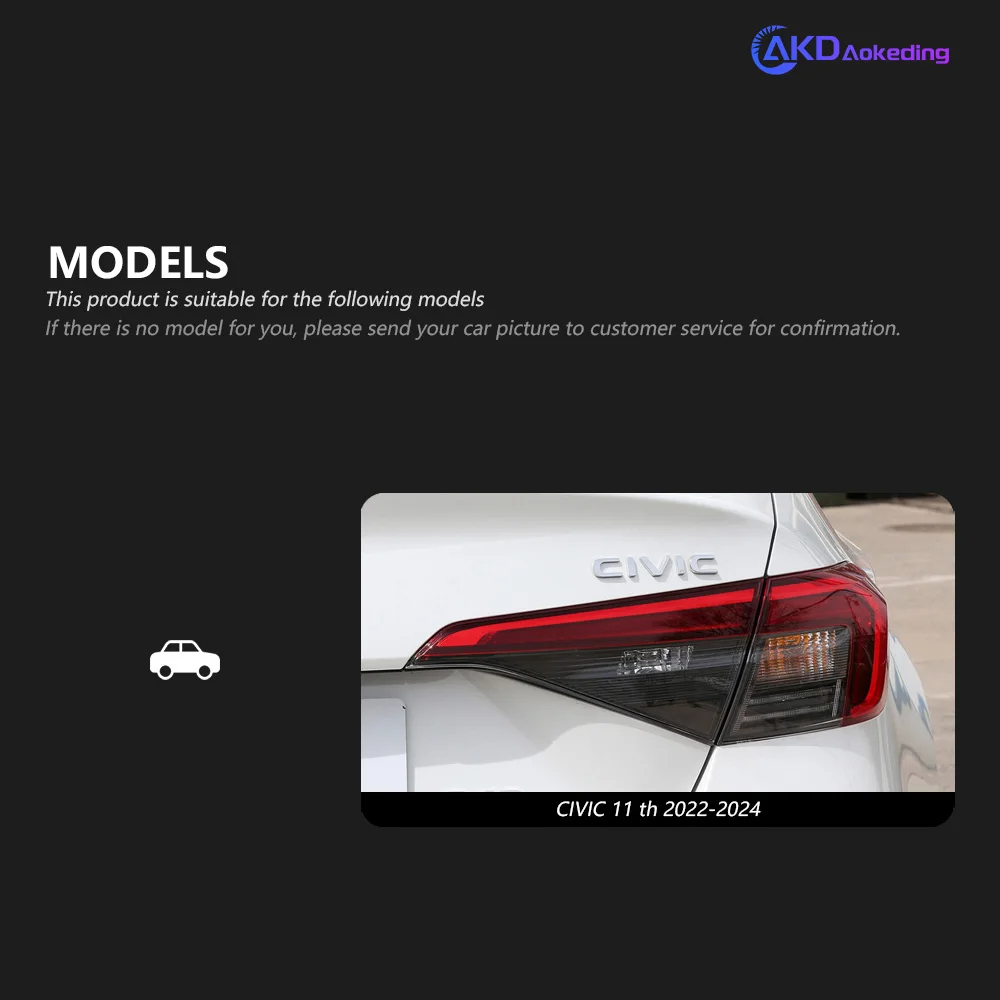 AKD Auto Parts For Honda CIVIC 11th Tail light 2022 2023 Mugen Styling LED Running Lights Sequential Signal Car Accesorios Modified