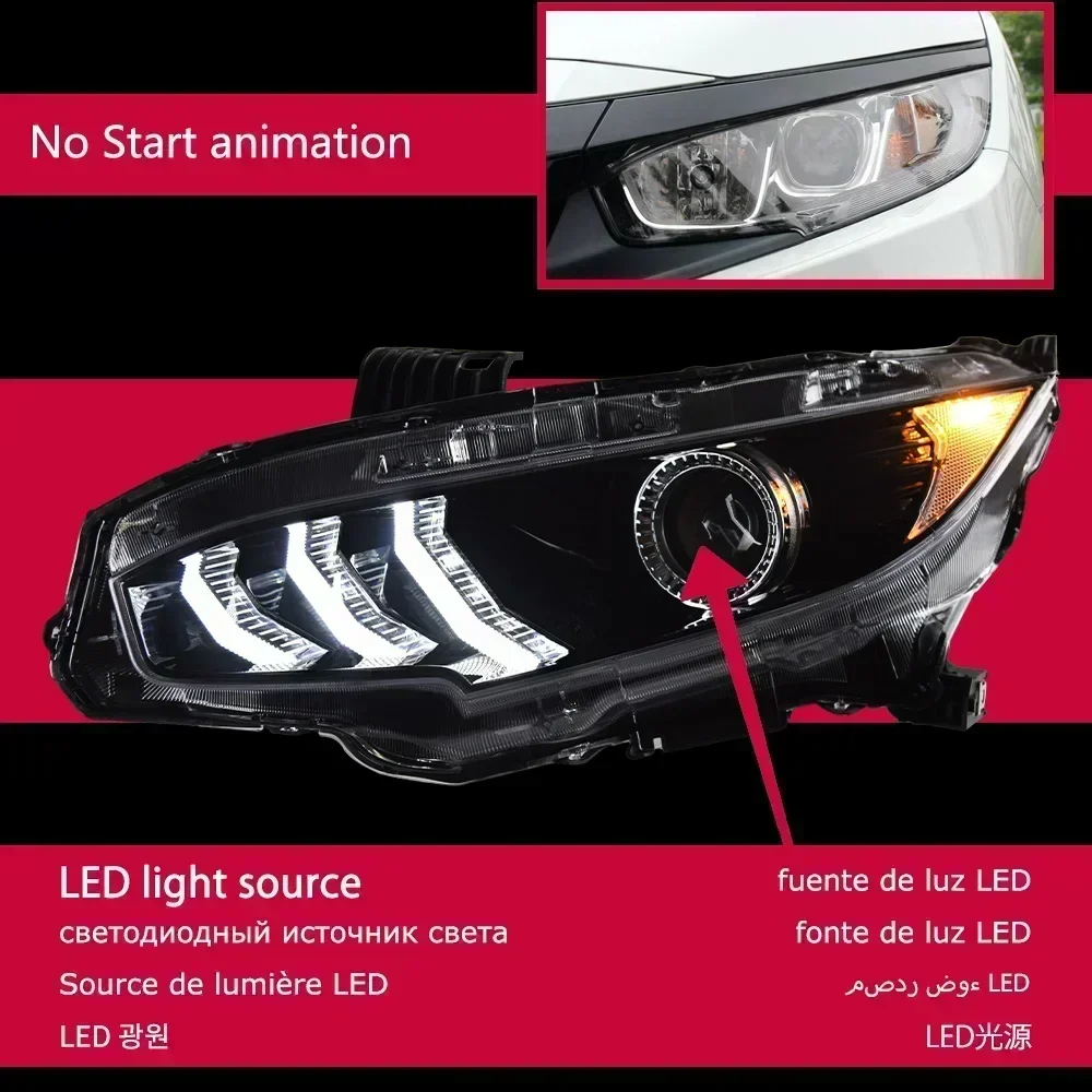LED Headlights W/ Sequential Signals & Blue DRL For 2016-2021 Honda Civic (Coupe/Hatchback) – Plug & Play