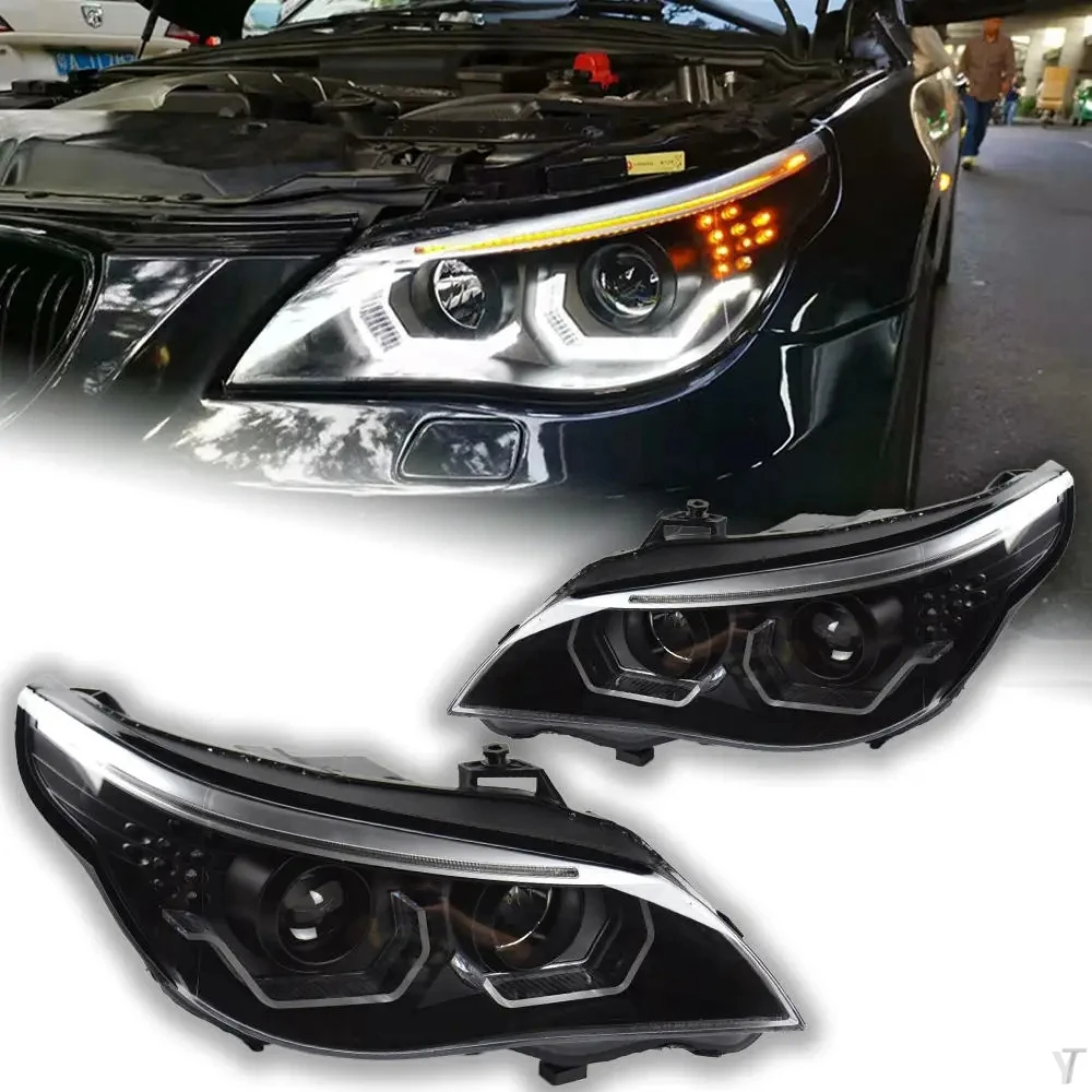 AKD Car Front Headlight For BMW E60 2003-2010 523i 530i LED Head Lamp Styling Dynamic Turn Signal Lens Automotive Accessories 2PCS