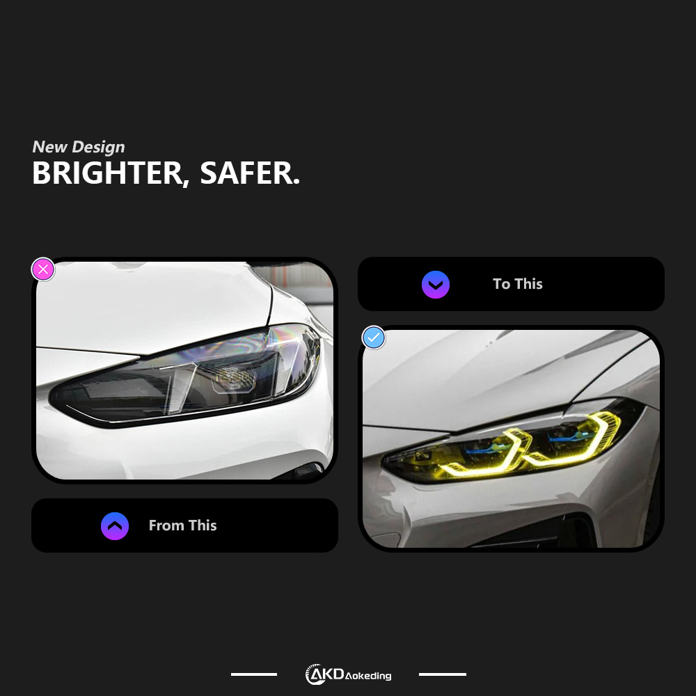AKD For BMW 4 Series G22 G23 G26 M4 modified LED laser headlight assembly dual color golden eye