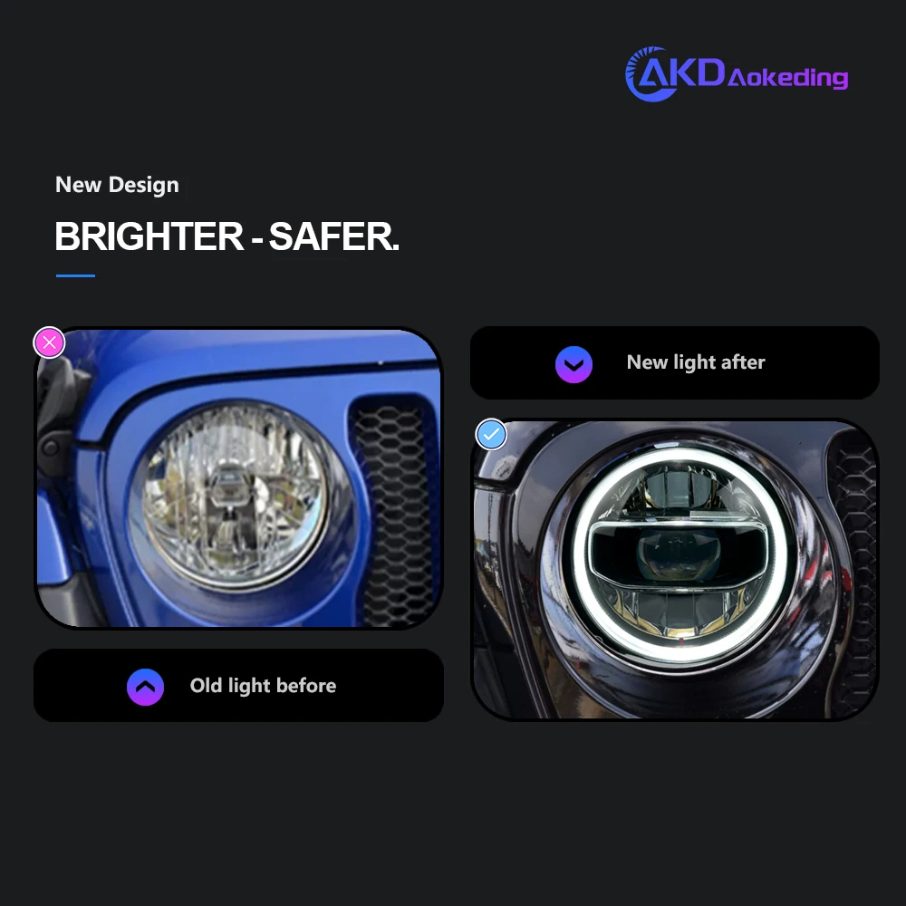 AKD Head Lamp for Jeep Wrangler LED Headlights 2018-2021 Headlights Wrangler DRL Turn Signal High Beam Angel Eye Projector Lens