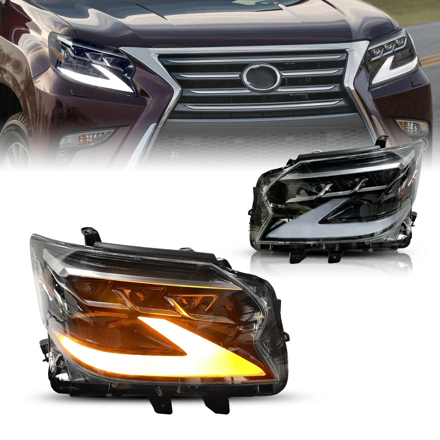 AKD Car Accessories Head Lamp for Lexus GX GX400 Headlights 2014-2020 GX460 LED Headlight ES250 DRL Signal Projector Lens auto