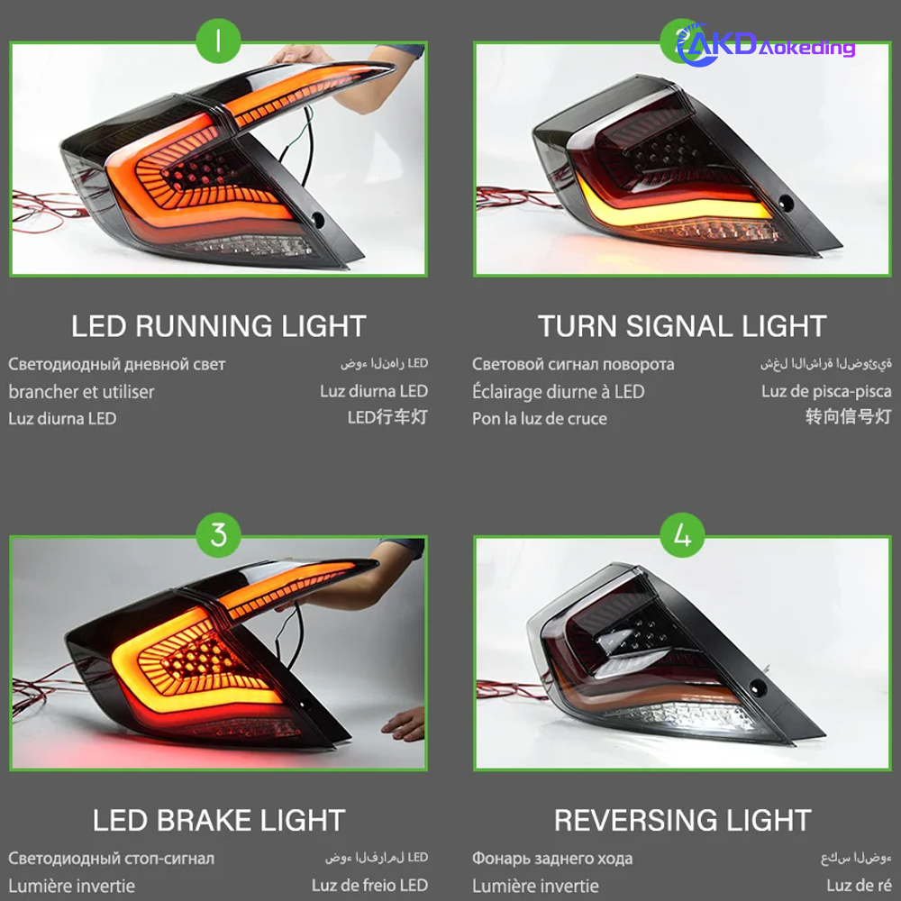 AKD Car Lights for Honda Civic X 2016-2021 10th Sedan LED Auto Taillight Assembly Rear Dynamic Gypsophila Design Highlight Accessories