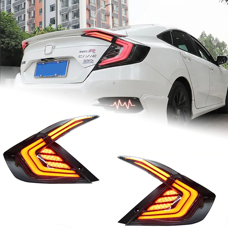 AKD Car Lights For Civic X 2016-2021 Sedan LED Auto Taillight Assembly Upgrade Rear Dynamic Highlight Flicker Breaking Accessories