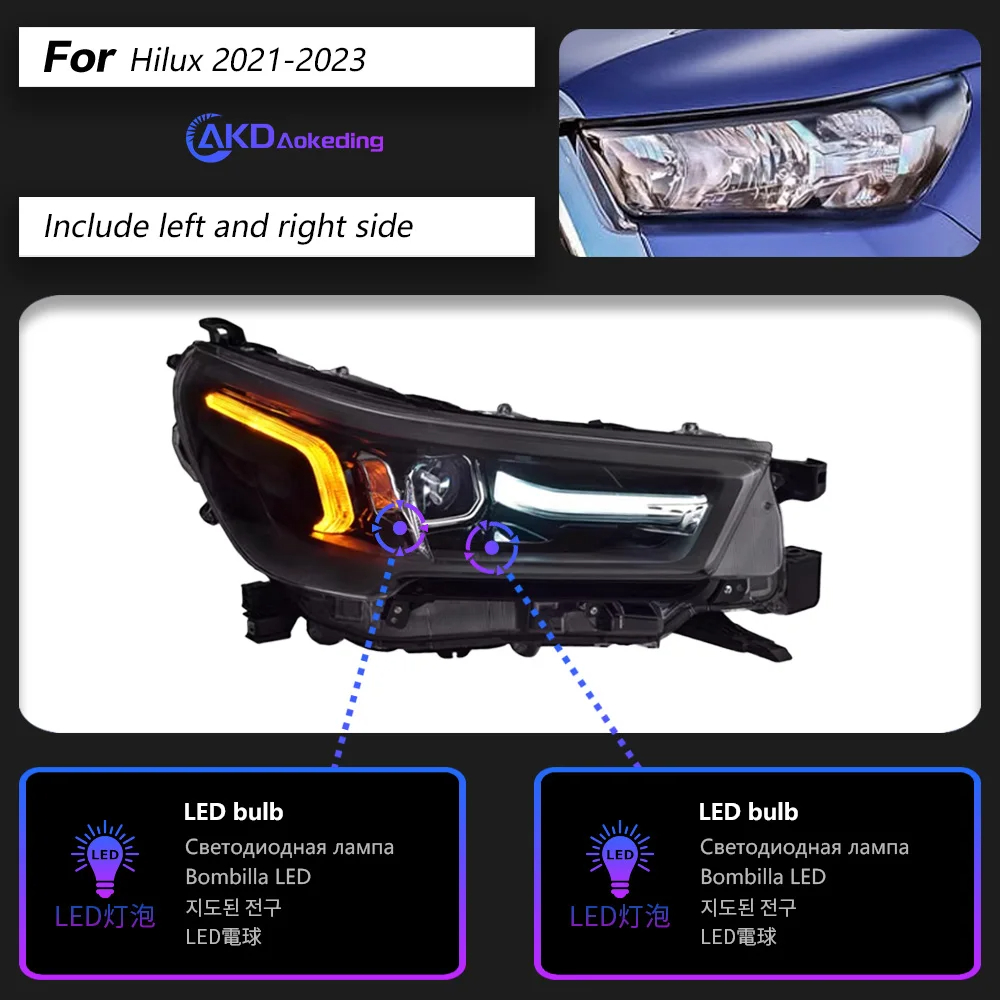 AKD Car Styling for Toyota Hilux Headlights 2021-2024 New Revo LED Headlight DRL Hid Head Lamp Angel Eye Bi Xenon Accessories