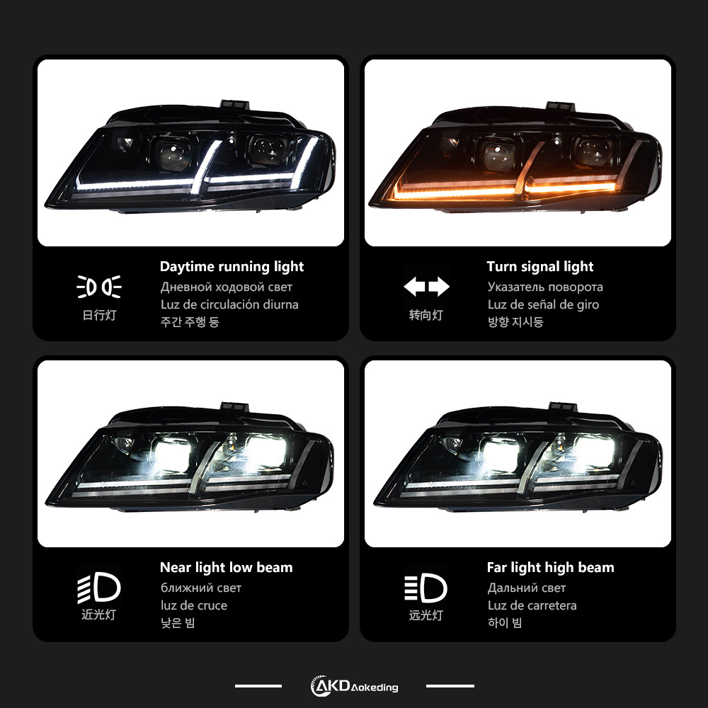 AKD Suitable for 2009-2012 Audi A4 headlight assembly LED lens headlight water turn daytime running light