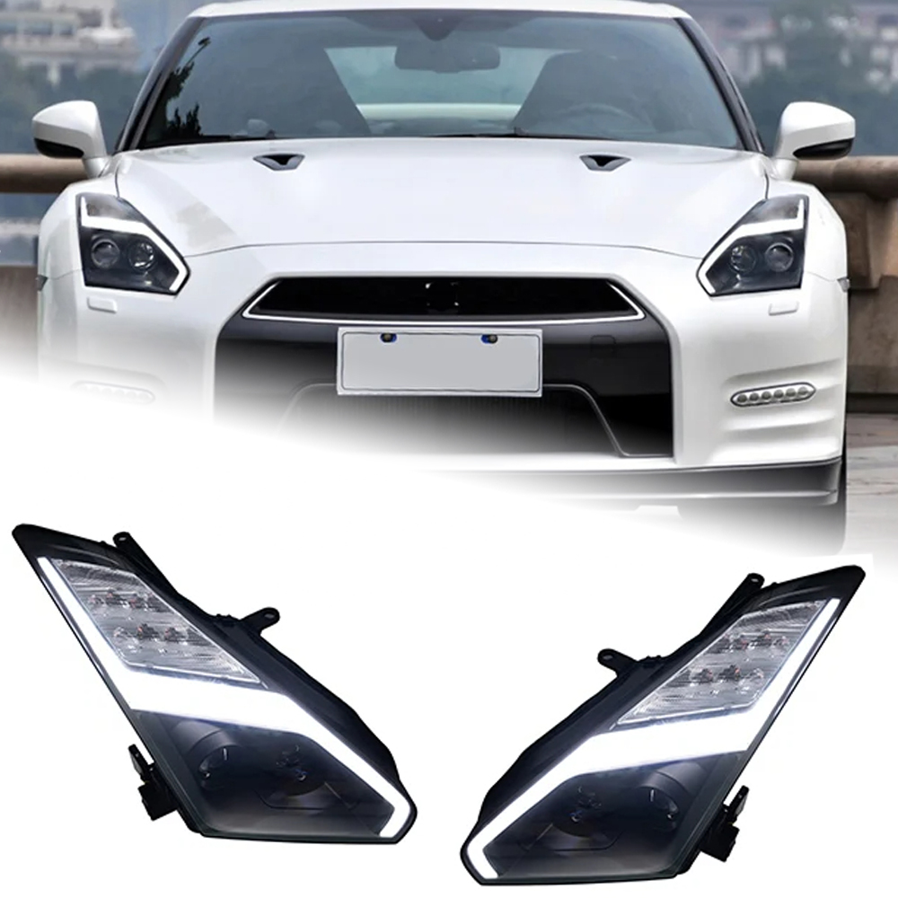 AKD Car Styling Head Lamp for Nissan GT-R Headlights 2007-2015 GTR LED Headlight DRL Angel Eye Hid Bi Xenon Auto Accessories