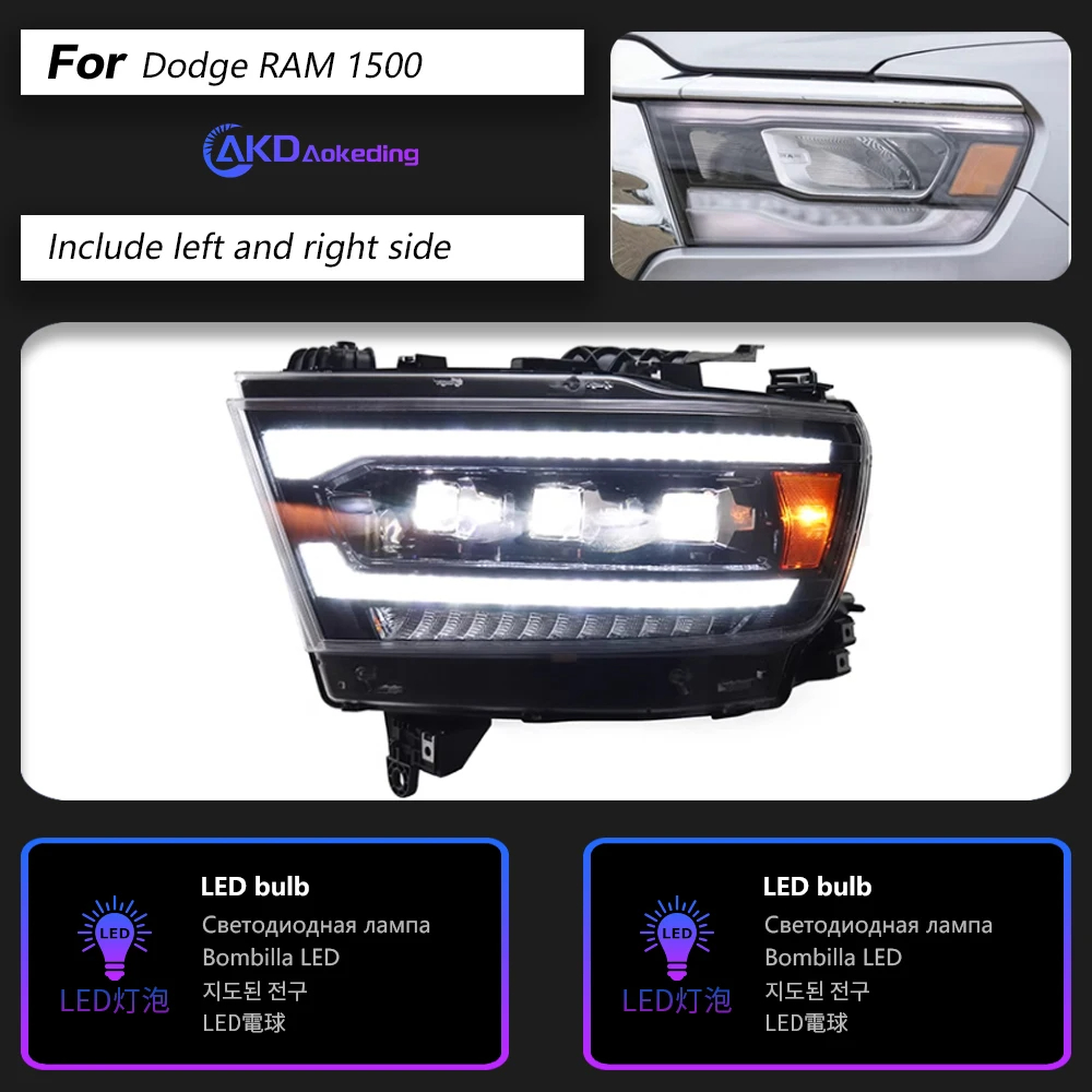 AKD Head Lamp for Dodge RAM 1500 LED Headlight 2019-2022 Headlights RAM 2500 DRL Turn Signal High Beam Angel Eye Projector Lens