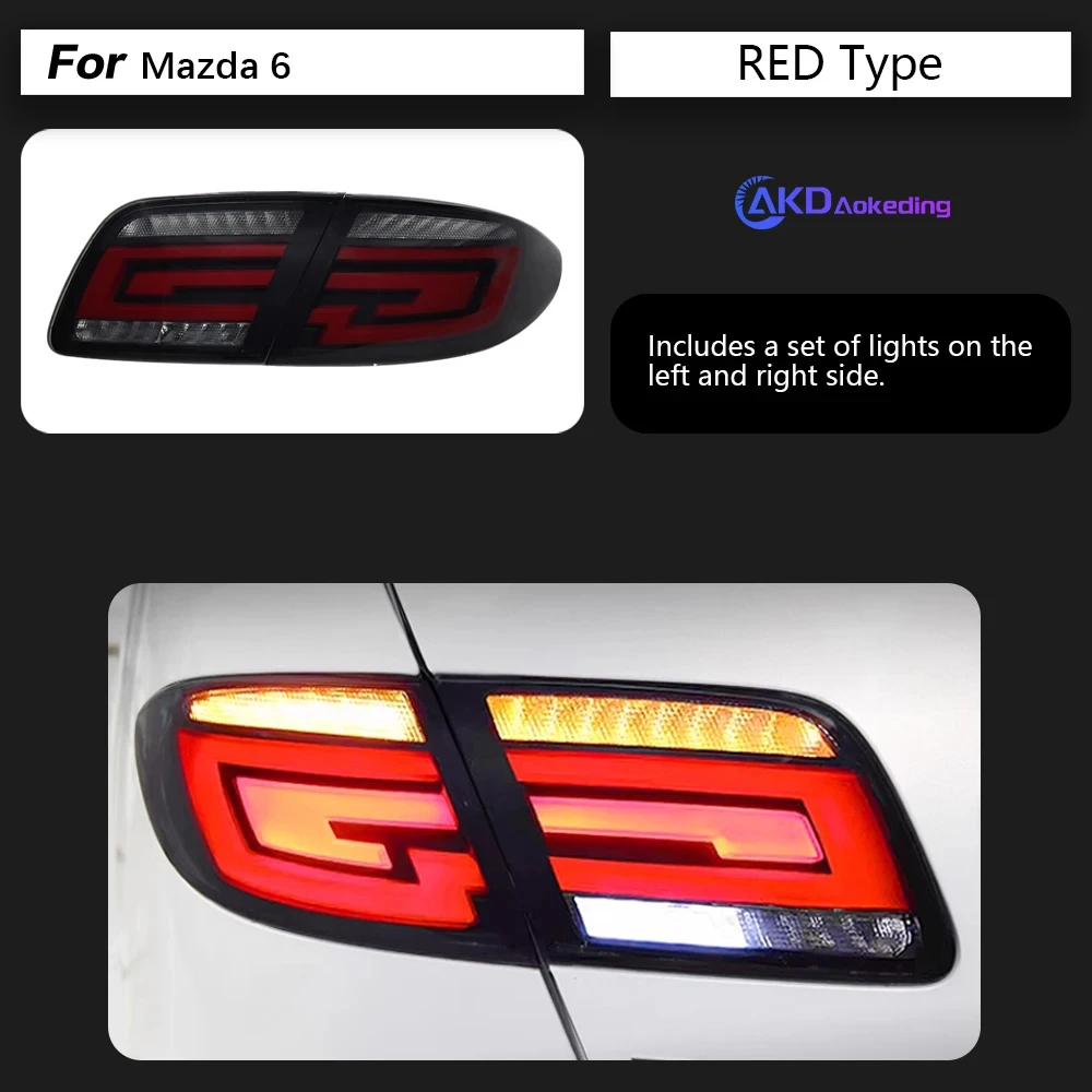 AKD Car Accessories Rear Lamp for Mazda 6 LED Tail Light 2003-2015 Mazda6 Rear Fog Brake Turn Signal Brake Reverse Auto