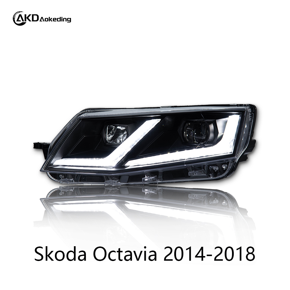 AKD Headlight Assembly Upgrade for 2014-2018 Skoda Octavia Models with LED Laser Sequential Turn Signals, Daytime Running Lights, And Bi-xenon Projector Lenses.