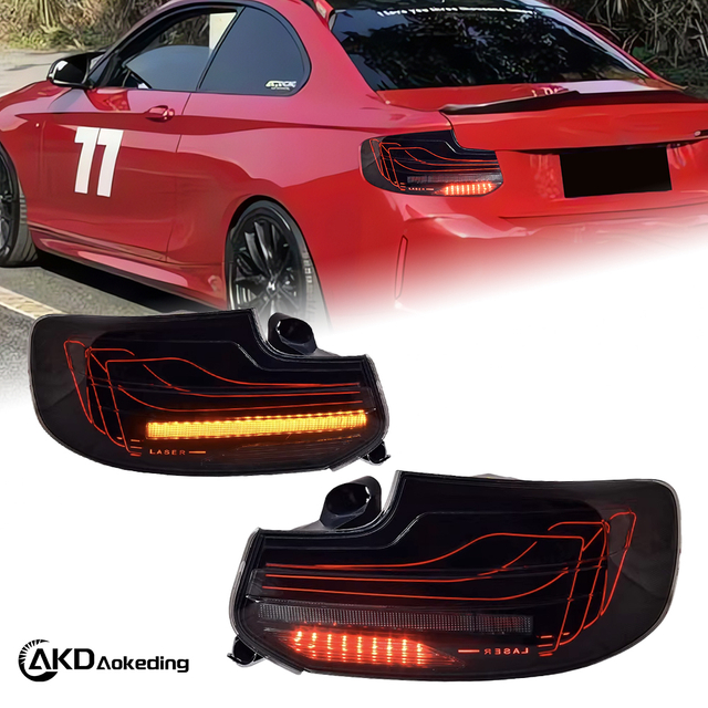 AKD Taillight Assembly Upgrade for 2014-2020 BMW 2 Series F22 Models, Featuring LED Daytime Running Lights, Brake Lights, Reversing Lights, And Sequential Turn Signals.