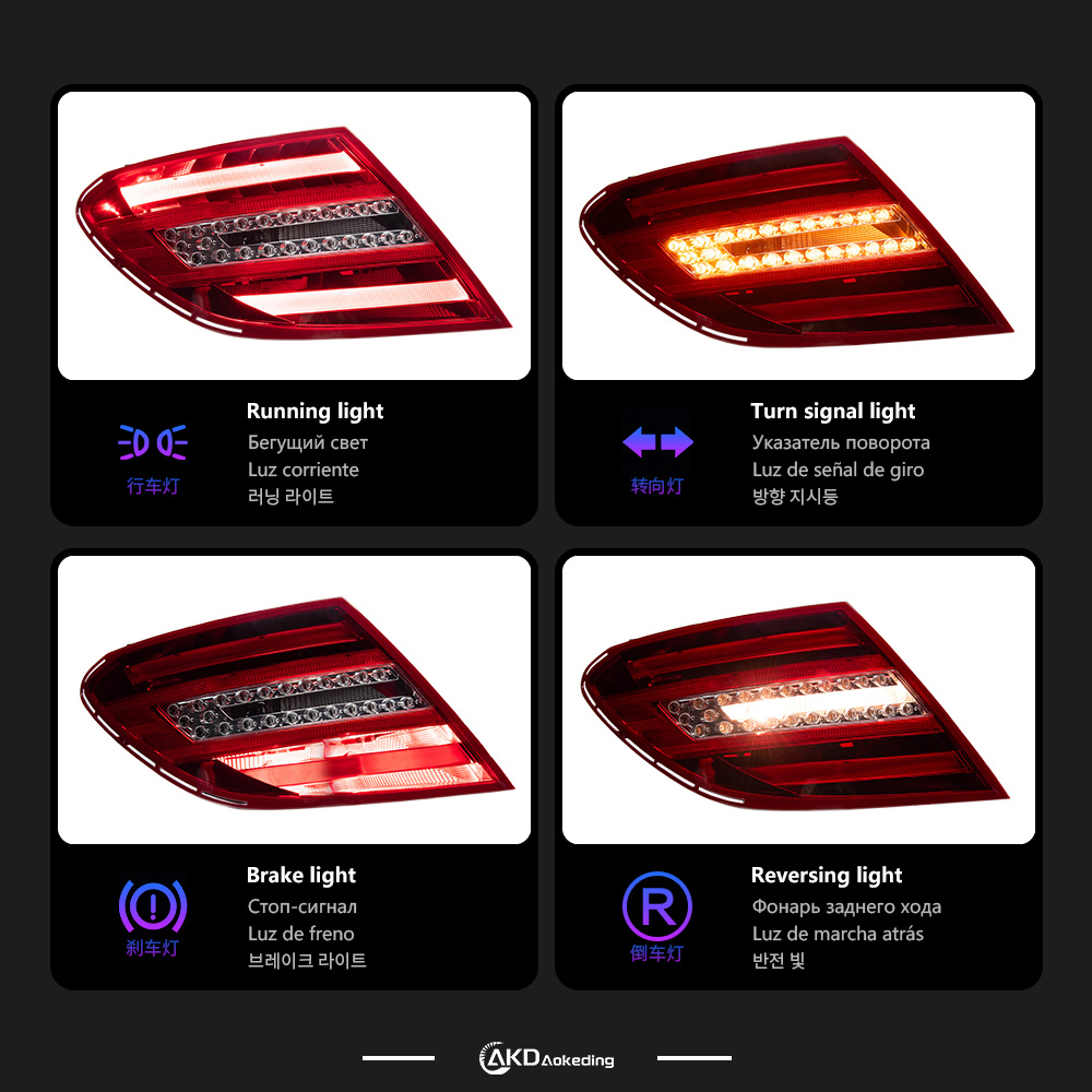 AKD Tail Light for Benz W204 C200 2007-2013 C300 C260 Taillights Rear Lamp LED DRL Running Signal Brake Reversing Parking light Facelift