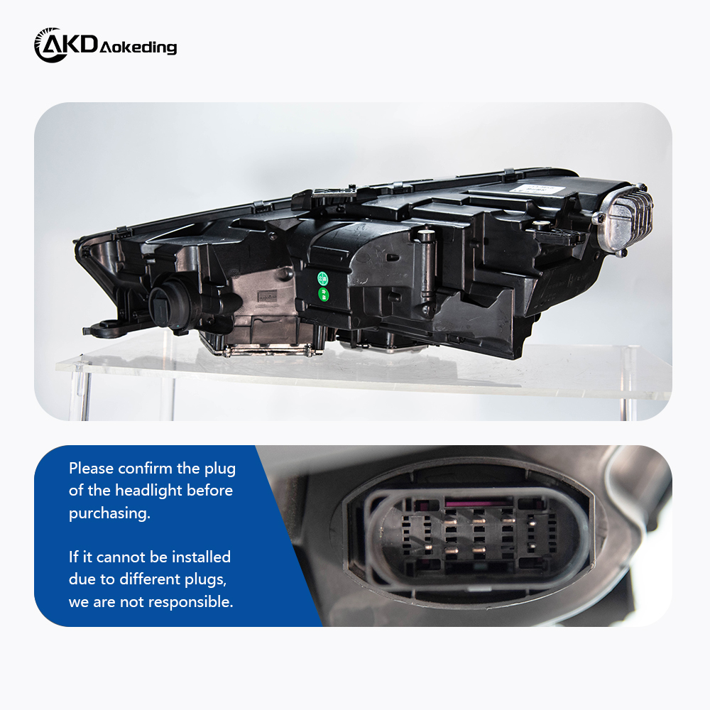 AKD headlight assembly modification for 2017-2020 Audi A4 models, featuring new RS LED daytime running lights and dynamic turn signals with projector lenses.