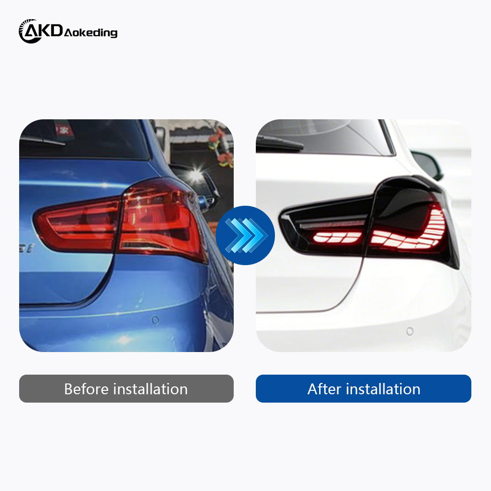 AKD taillight assembly for 2015-2019 BMW 1 Series, F20/F21 modified with dragon scale LED taillights and flowing turn signals.