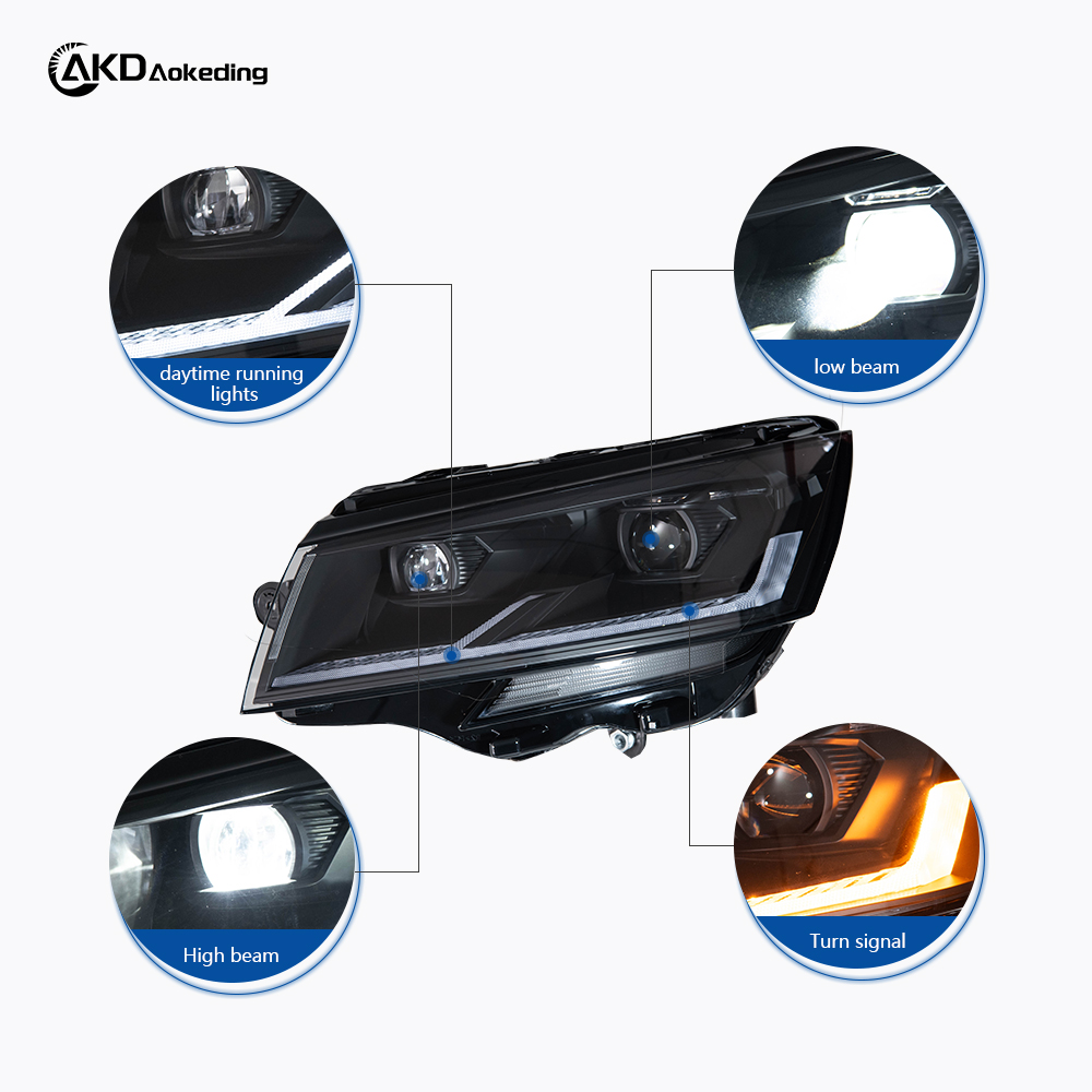 AKD Headlight Assembly Upgrade for 2019-2021 Volkswagen Caravelle Multivan T6.1 Models, Featuring LED Daytime Running Lights, Turn Signals, And LED Lenses.