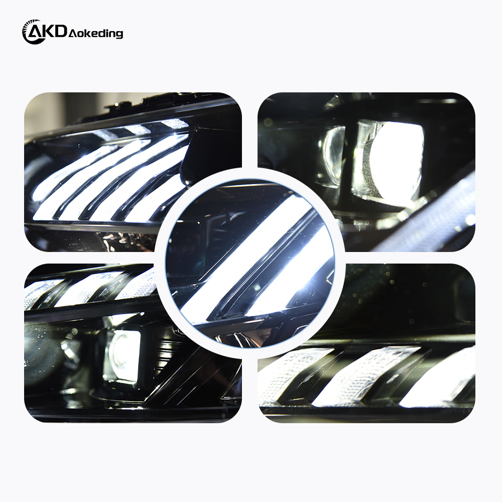 AKD headlight assembly for Volkswagen Scirocco 2009-2017 models, retrofitting with LED daytime running lights and sequential turn signals.