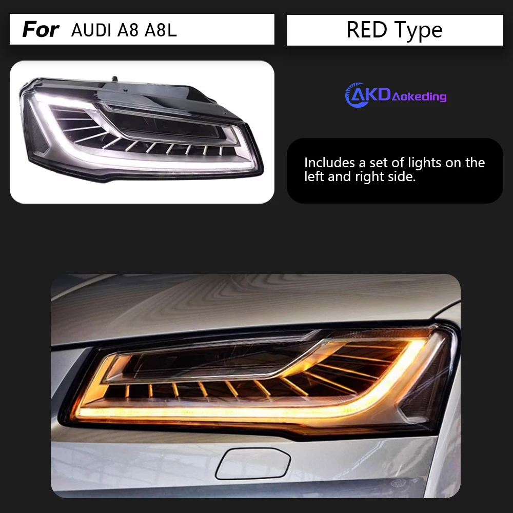 AKD Car Accessories Head Lamp for Audi A8 Headlights 2011-2017 A8L LED Headlight DRL Dynamic Singal High Low Beam