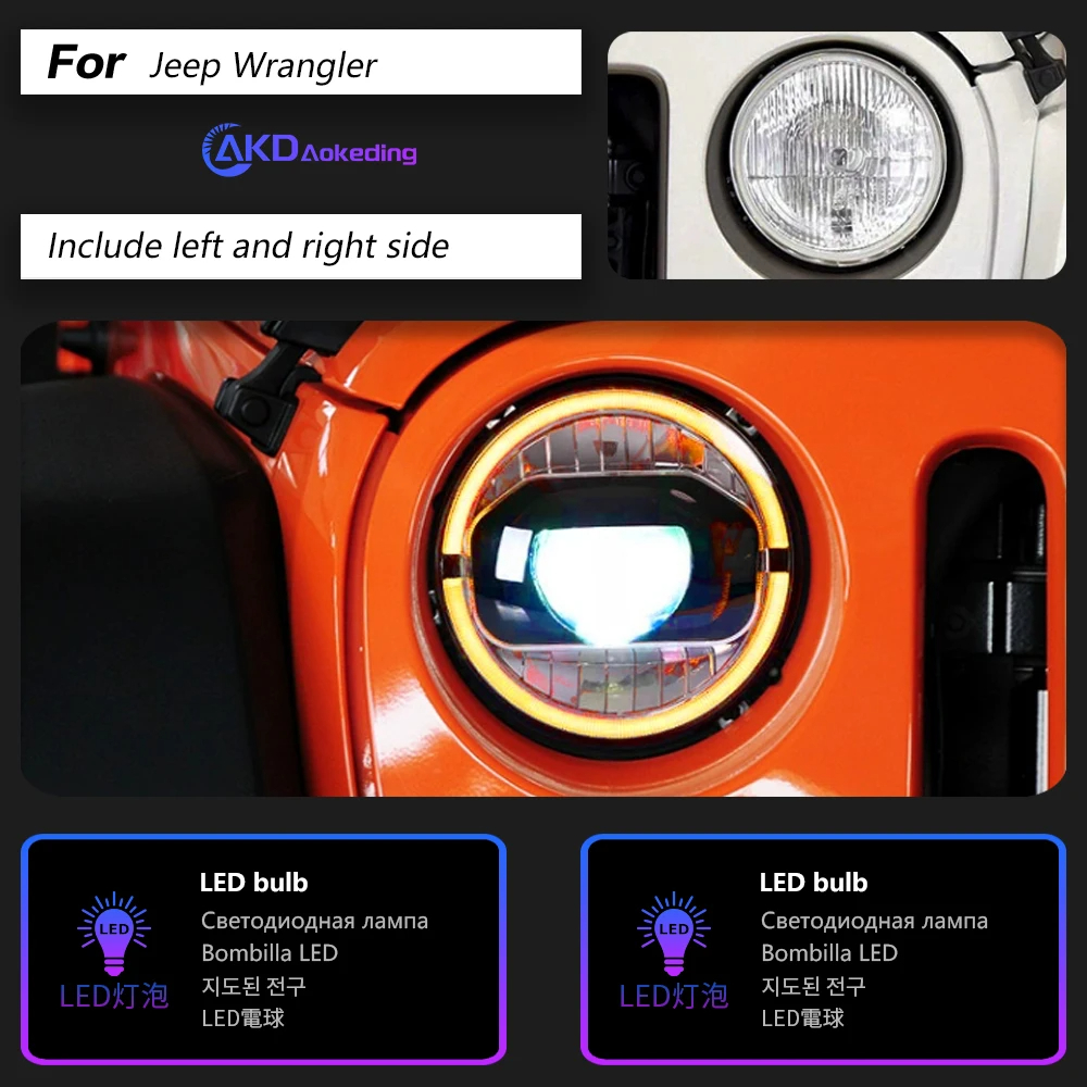 AKD Head Lamp for Jeep Wrangler LED Headlight 2018-2021 Headlights Wrangler DRL Turn Signal High Beam Angel Eye Projector Lens