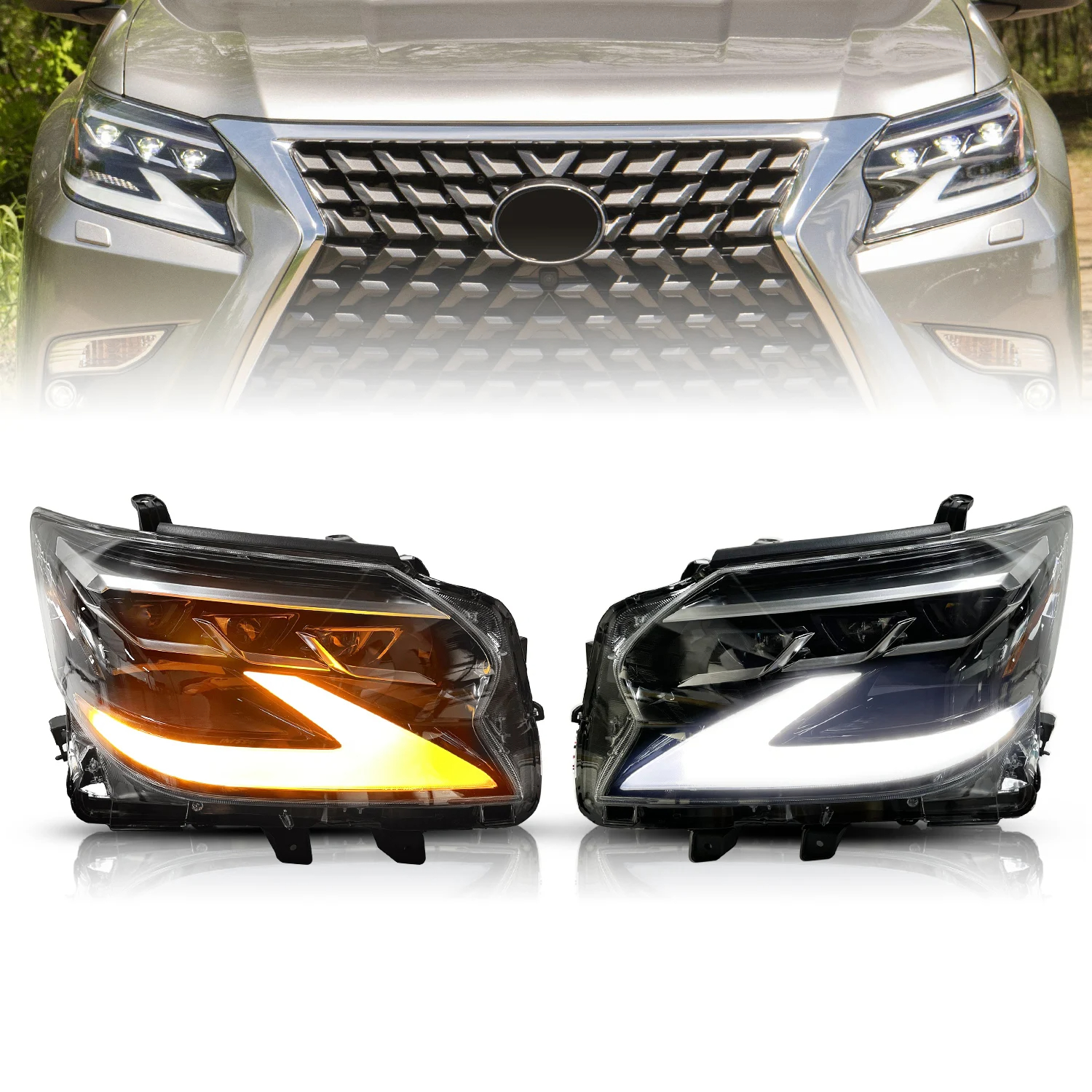 AKD Car Accessories Head Lamp for Lexus GX GX400 Headlights 2014-2020 GX460 LED Headlight ES250 DRL Signal Projector Lens auto