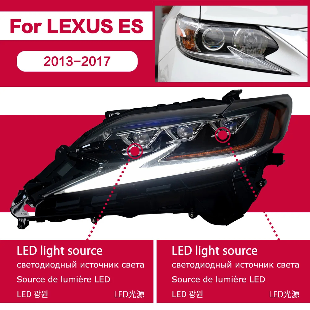 AKD Car Accessories Head Lamp for Lexus ES200 Headlights 2013-2017 ES300 LED Headlight ES250 DRL Signal Projector Lens auto