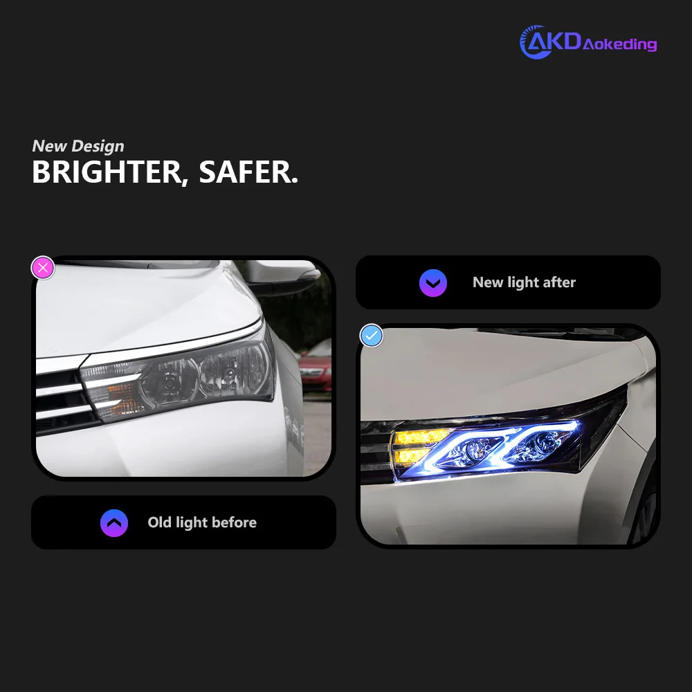 AKD Head Light For Toyota Corolla 2014-2016 Head Lights Benz Style Replacement DRL Daytime lights retrofit Projector Facelift