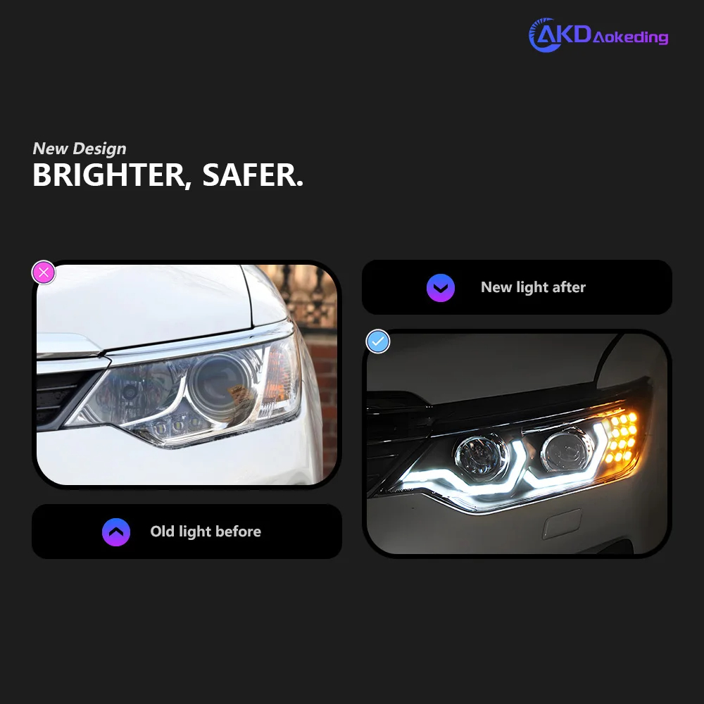 AKD Headlight For Toyota Camry 2015-2017 Head Lights LED Style Replacement DRL Daytime lights retrofit Projector Facelift