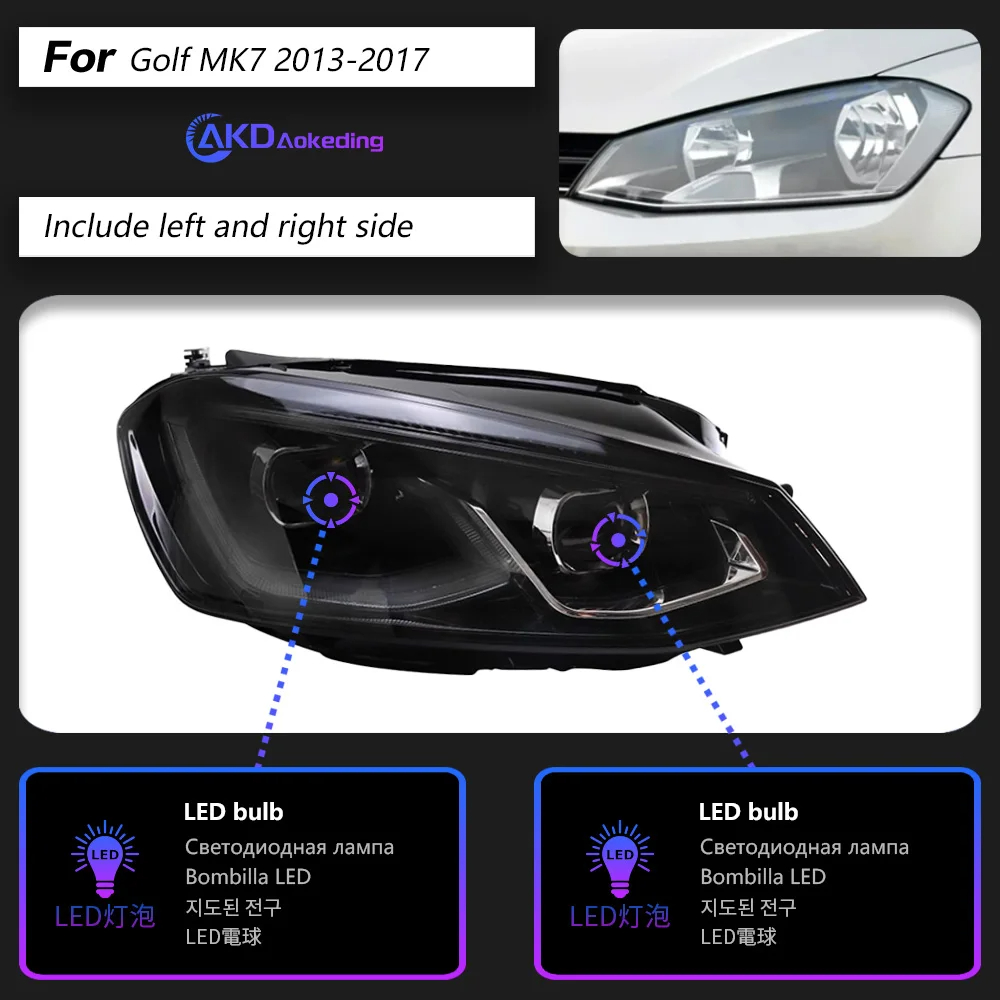 AKD Car Styling for VW Golf 7 Headlights 2013-2017 Golf7 All LED Headlights DRL Head Lamp Projector Lens Low High Beam Accessories