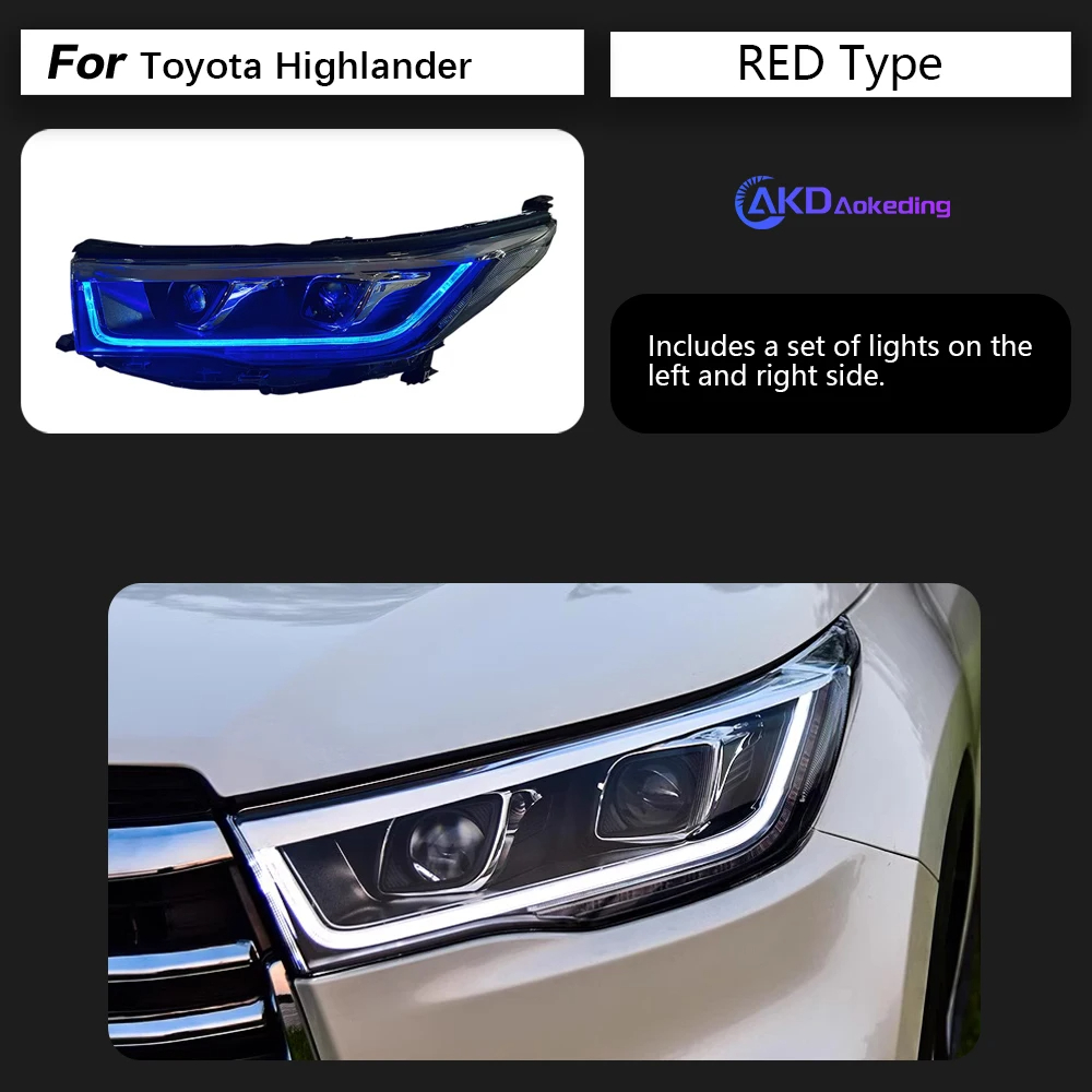 AKD Car Lights For Toyota Highlander 2015-2017 Kluger LED Guide DRL Headlights Assembly Upgrade Dynamic Turn Signal Lamp Bicofal Lens