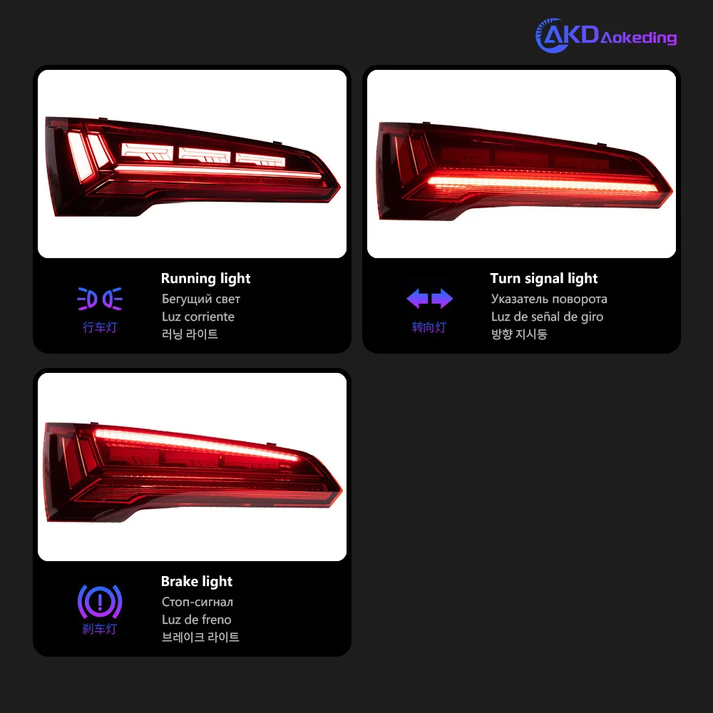 AKD Tail Lamp for Audi Q5 Q5L LED Tail Light 2018-2020 Q5 Q5L Rear Fog Brake Turn Signal Automotive Accessories