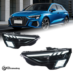 AKD headlight assembly upgrade for 2021-2024 Audi A3 models: LED headlights with sequential turn signals and LED bi-xenon projector lenses.