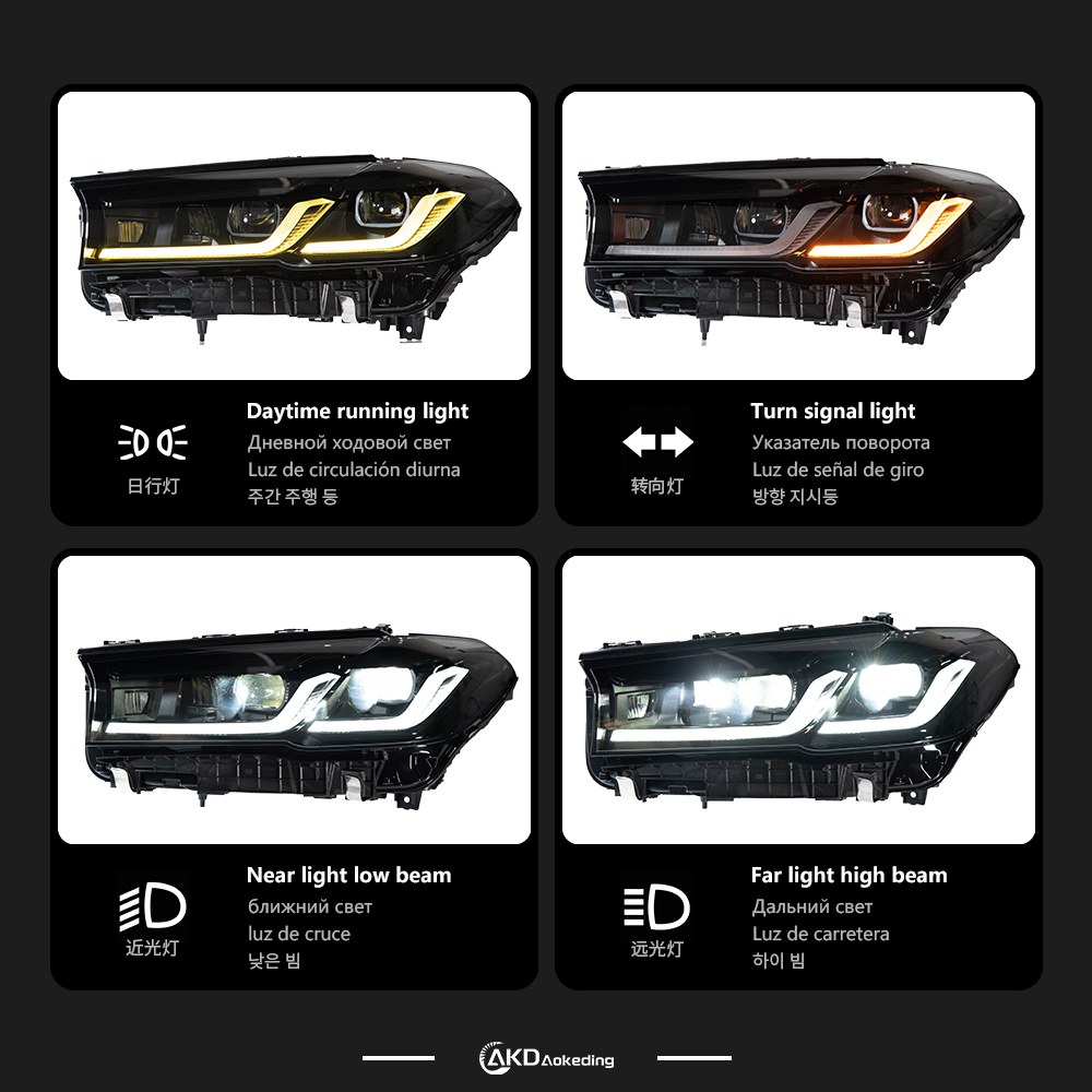 AKD For BMW G30 Pre LCI Car Headlamp Assembly Modification Upgrade Black Knight