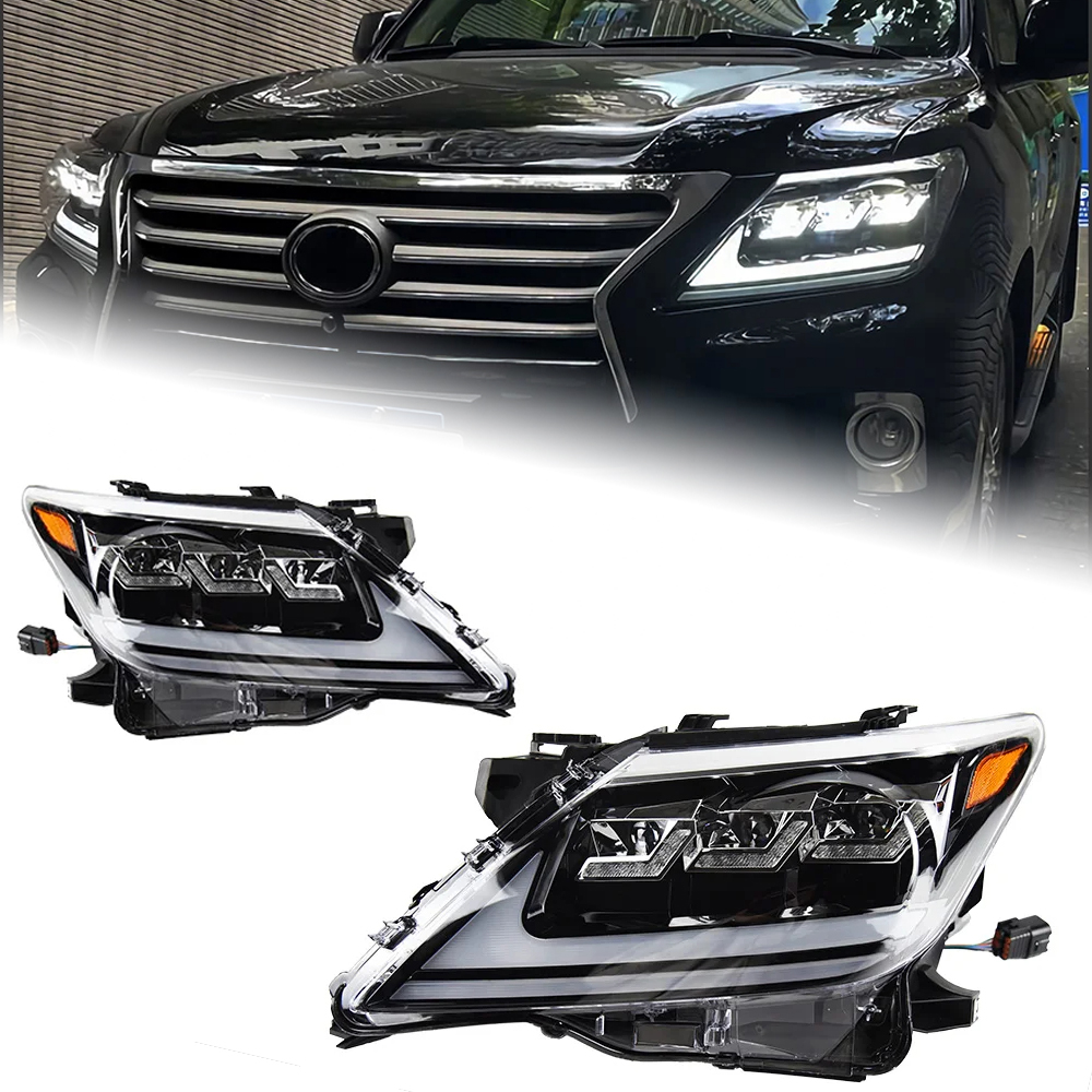 AKD Car Styling Head Lamp for LX570 Headlights 2008-2015 LX570 LED Headlight LED DRL Projector Lens Low Beam Auto Accessories