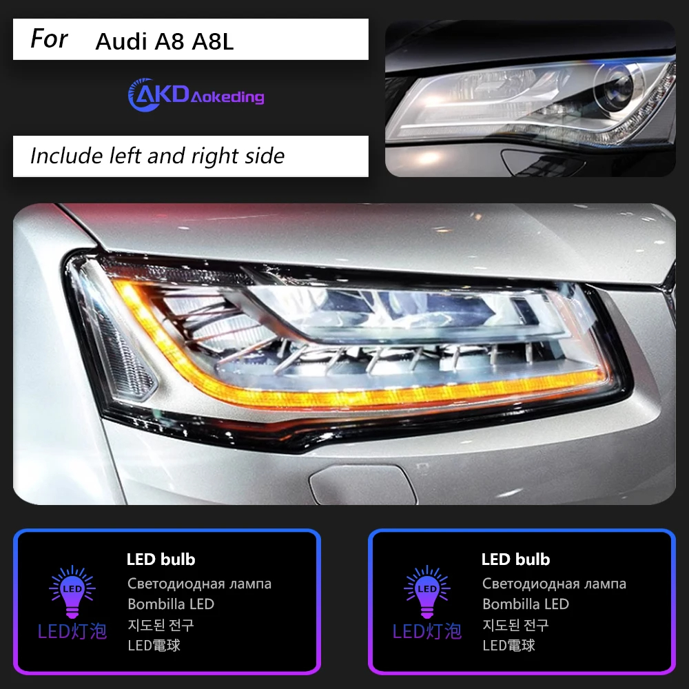 AKD Car Accessories Head Lamp for Audi A8 Headlights 2011-2017 A8L LED Headlight DRL Dynamic Singal High Low Beam