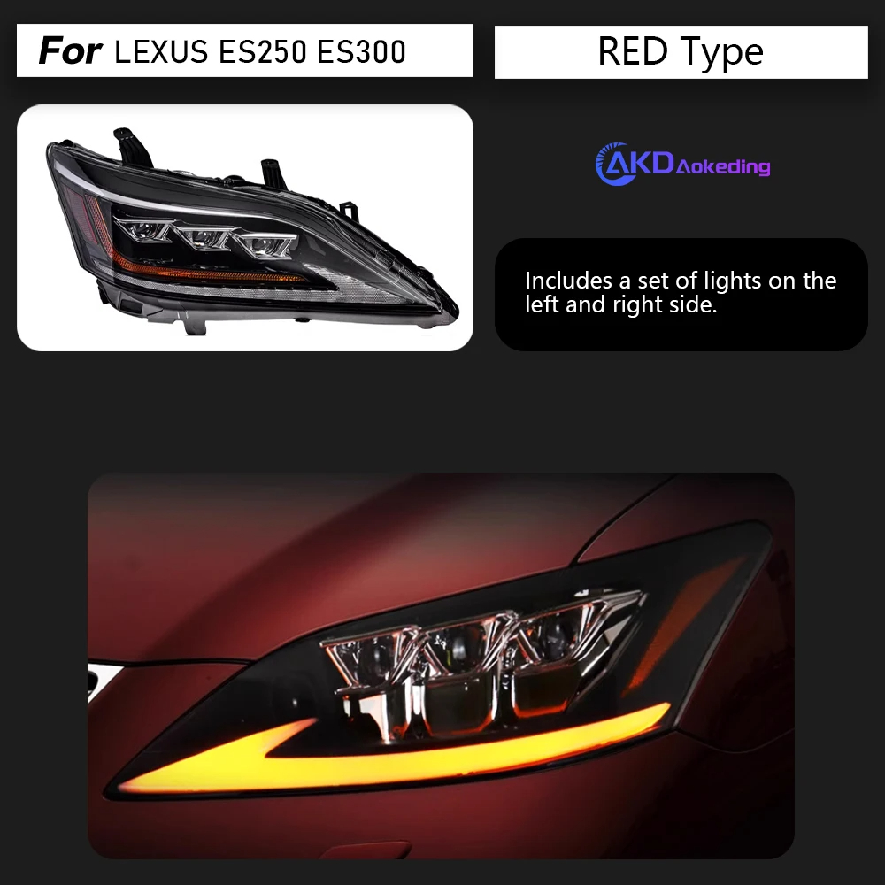 AKD Car Accessories Head Lamp for Lexus ES ES200 Headlights 2006-2012 ES300 LED Headlight ES250 DRL Signal Projector Lens auto