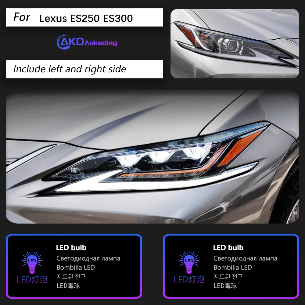 AKD Car Styling Head Lamp for Lexus ES200 Headlights 2018-2021 ES300 LED Headlight DRL Signal Projector Lens auto Accessories