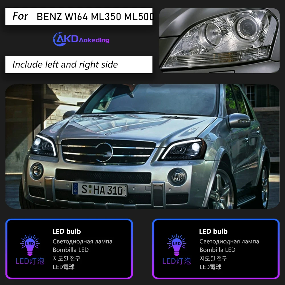 AKD Car Styling Head Lamp for Benz W164 Headlights 2005-2008 ML350 ML400 ML500 LED Headlight DRL Signal auto Accessories