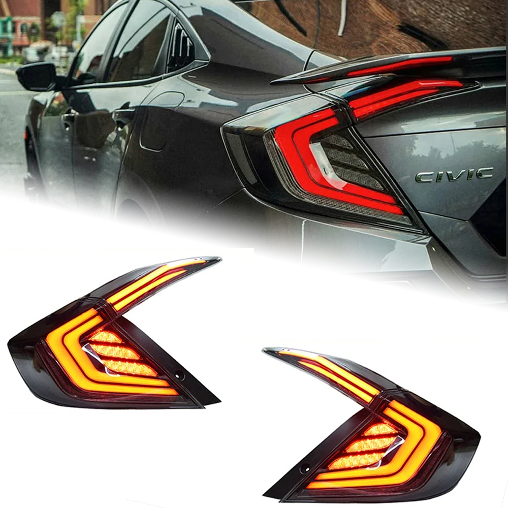 AKD Car Lights For Civic X 2016-2021 Sedan LED Auto Taillight Assembly Upgrade Rear Dynamic Highlight Flicker Breaking Accessories