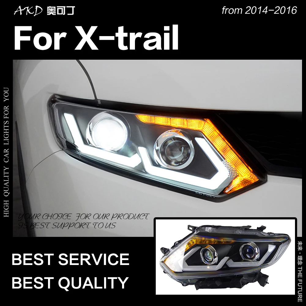 AKD Car Styling for Nissan X-trail Headlights 2014-2016 Rogue LED Headlight DRL Hid Option Head Lamp Angel Eye Beam Accessories