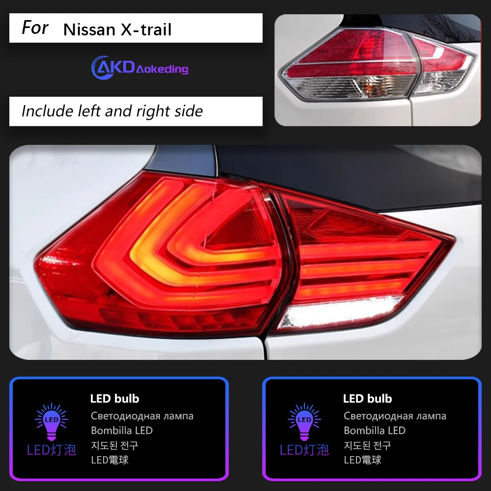 AKD Car Styling for Nissan X-trail Tail Lights 2014-2017 Rouge LED Tail Lamp DRL Signal Brake Reverse auto Accessories