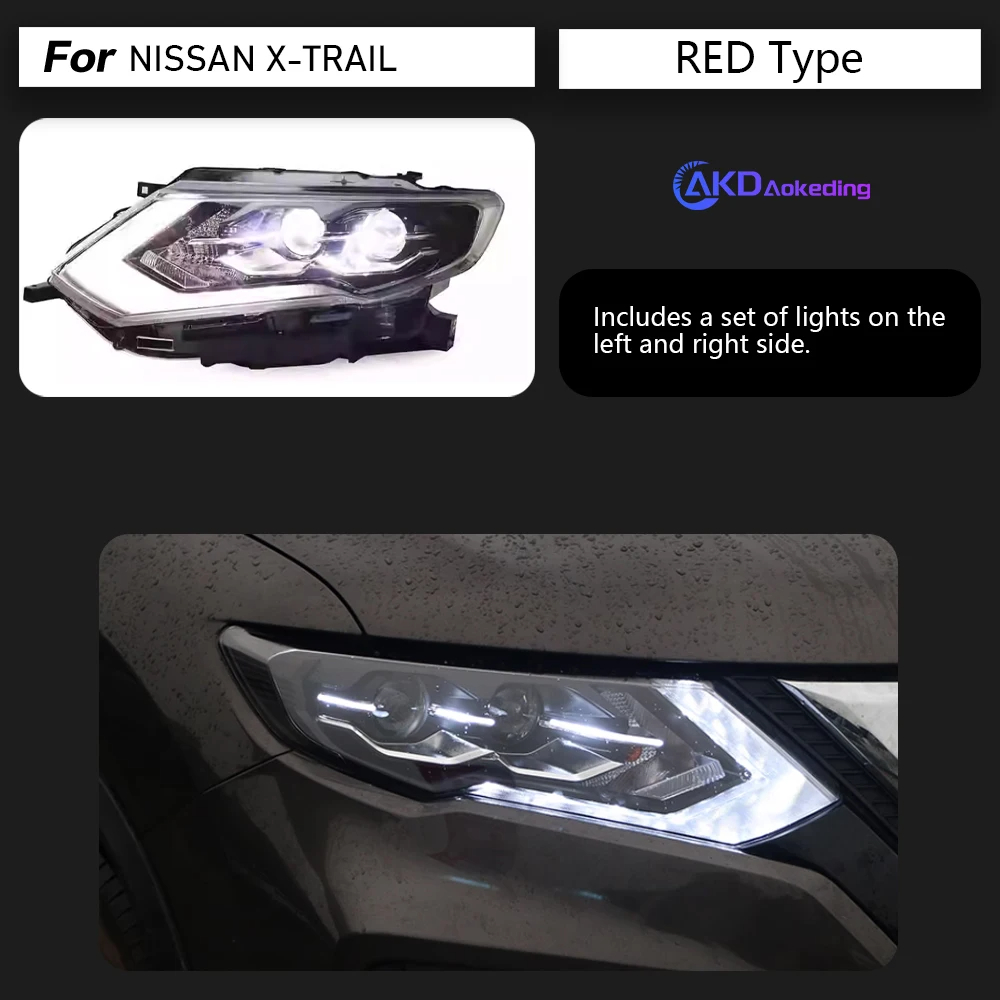 AKD Car Styling Head Lamp for Nissan X-trail LED Headlight 2017-2020 Rouge Headlight OEM Design DRL LED Beam Automotive Accessories