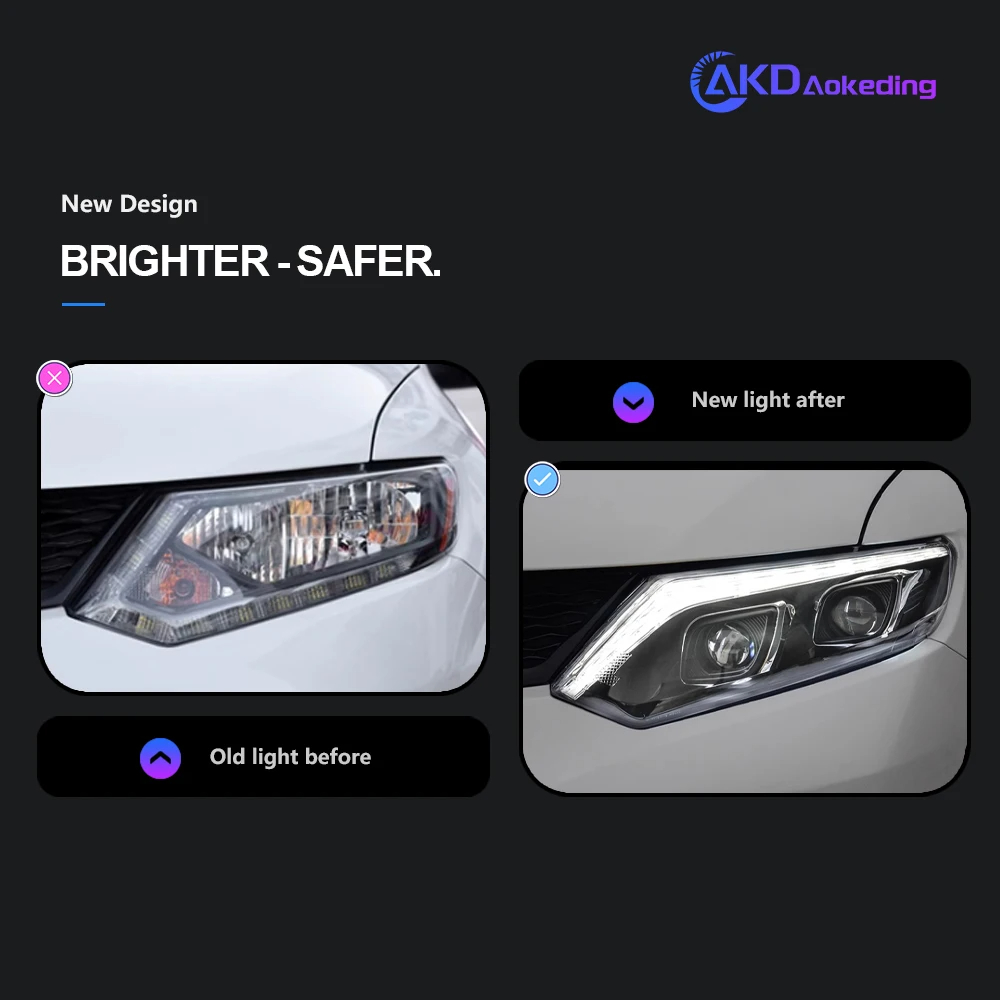 AKD Car Styling headlights for Nissan X-trail Rouge LED Headlight 2014-2016 DRL Hid Option Head Lamp Angel Eye Beam Accessories