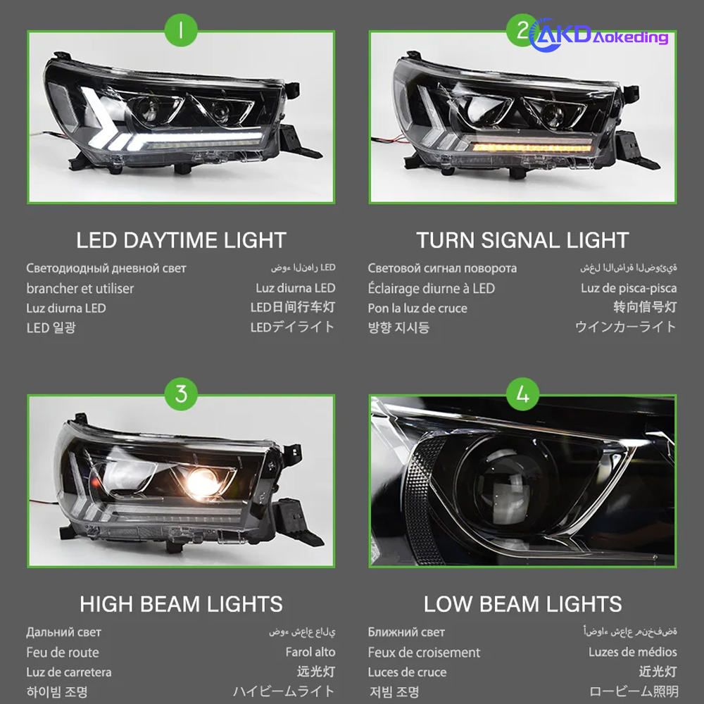 AKD Car Lights For Toyota Hilux Revo Rocco Vigo 2015-2021 LED Auto Headlights Assembly Upgrade Bicofal Lens Signal Lamp Tool Accessories