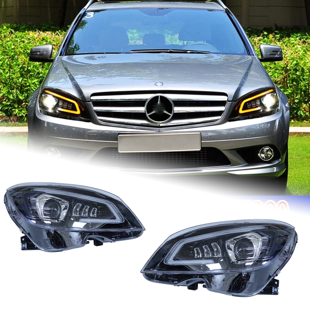 AKD Car Front Lamp for Benz W204 LED Headlight 2007-2011 c200 c260 c300 DRL Dynamic Turn Signal Lens Automotive Accessories 2pcs